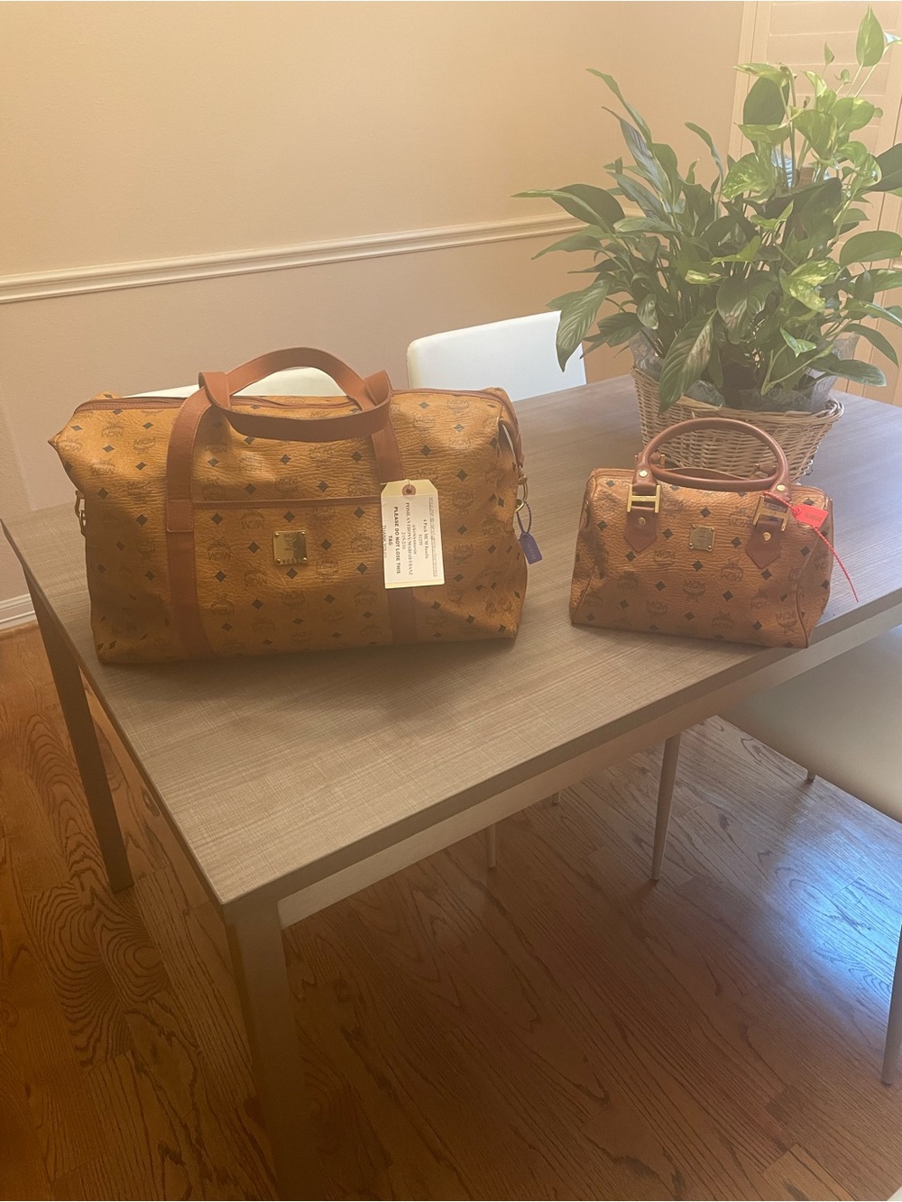 MCM Cognac Coated Canvas Satchel with Black Monogram and Gold Hardware - Picture 12 of 12